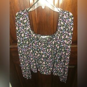 Francesca's Mi Ami‎ Floral Shirred Long Sleeve Flowy Top Size Large